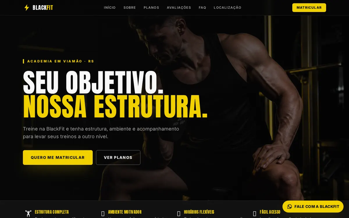 Prévia do site demonstrativo BlackFit Evolution Hub desenvolvido pela BevoraTech